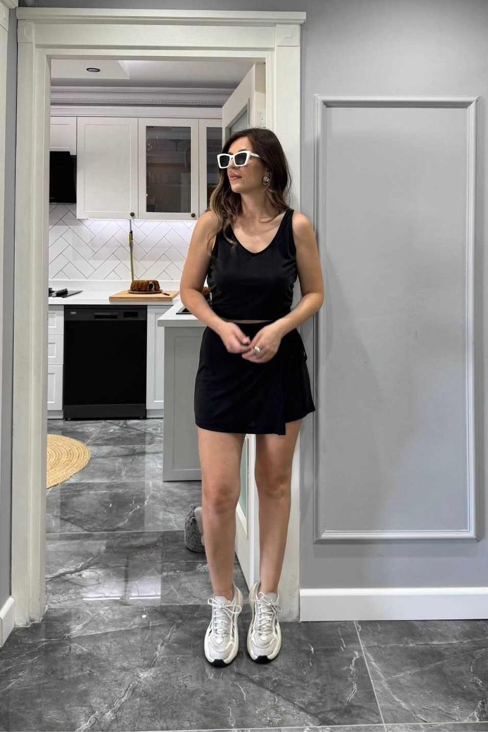 BluzAskılı Dökümlü Bluz Atlet Siyah