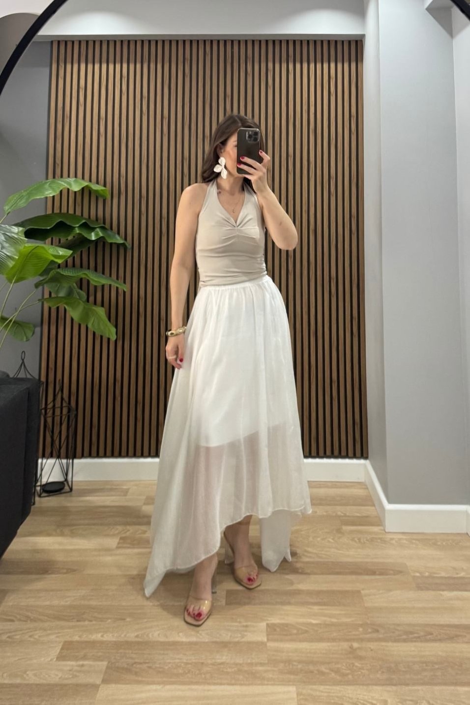 BluzBoyun Bağlamalı Halter Crop Bluz Bej