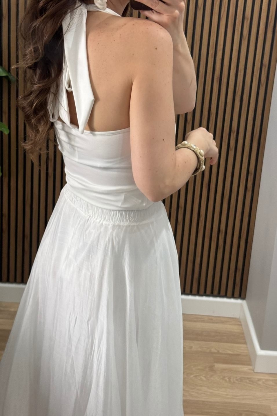 BluzBoyun Bağlamalı Halter Crop Bluz Ekru