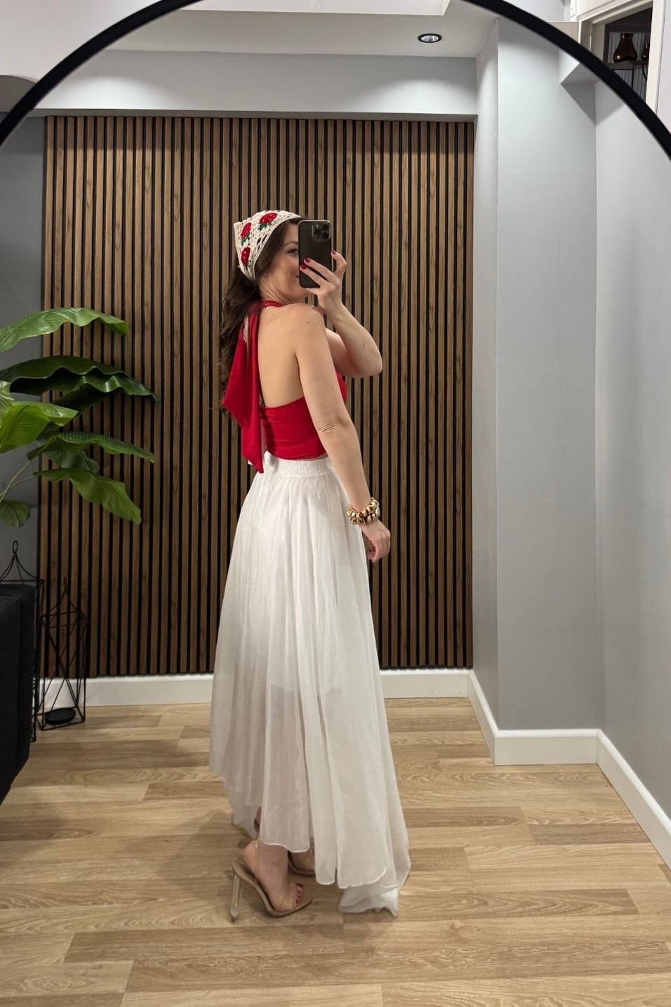 BluzBoyun Bağlamalı Halter Crop Bluz Kırmızı