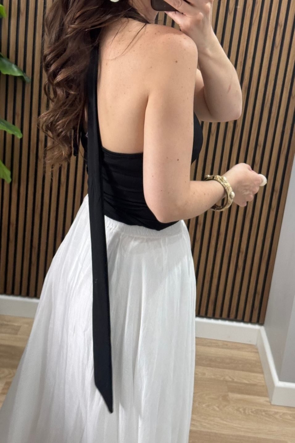 BluzBoyun Bağlamalı Halter Crop Bluz Siyah