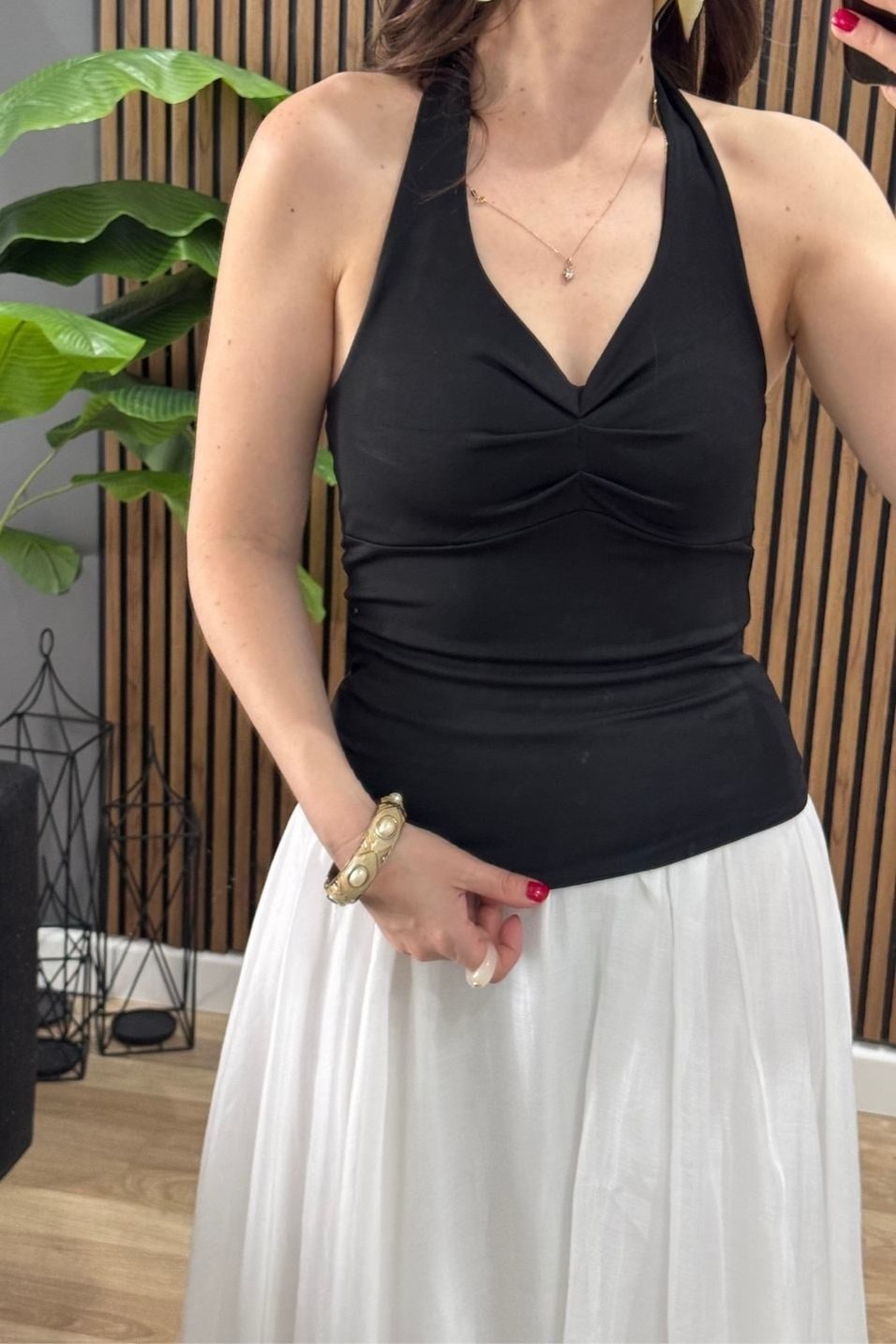 BluzBoyun Bağlamalı Halter Crop Bluz Siyah