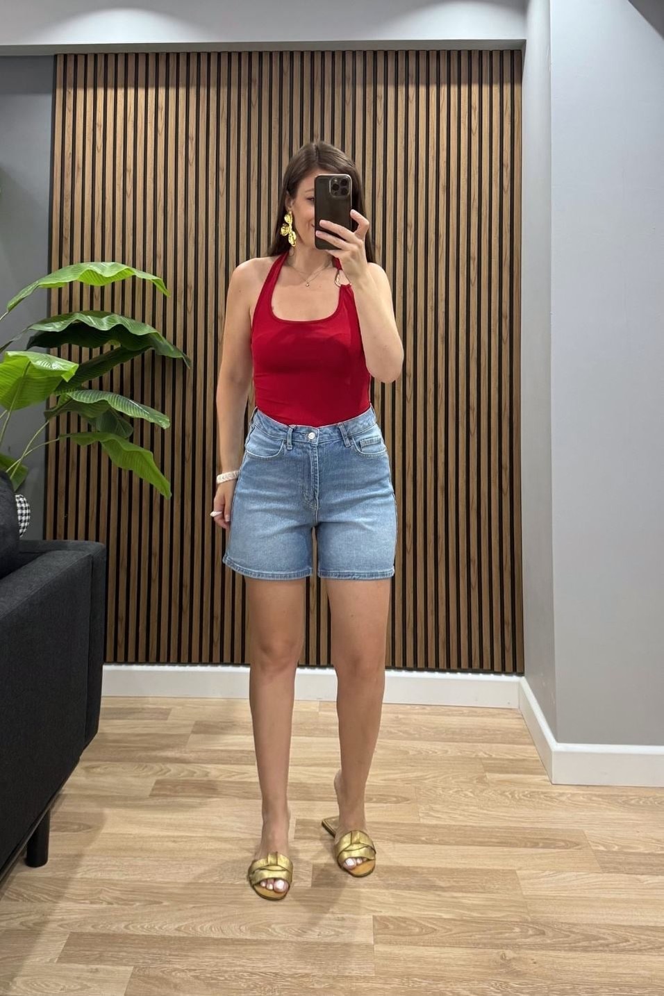BluzBoyundan Geçmeli Aksesuarlı Bluz Kırmızı
