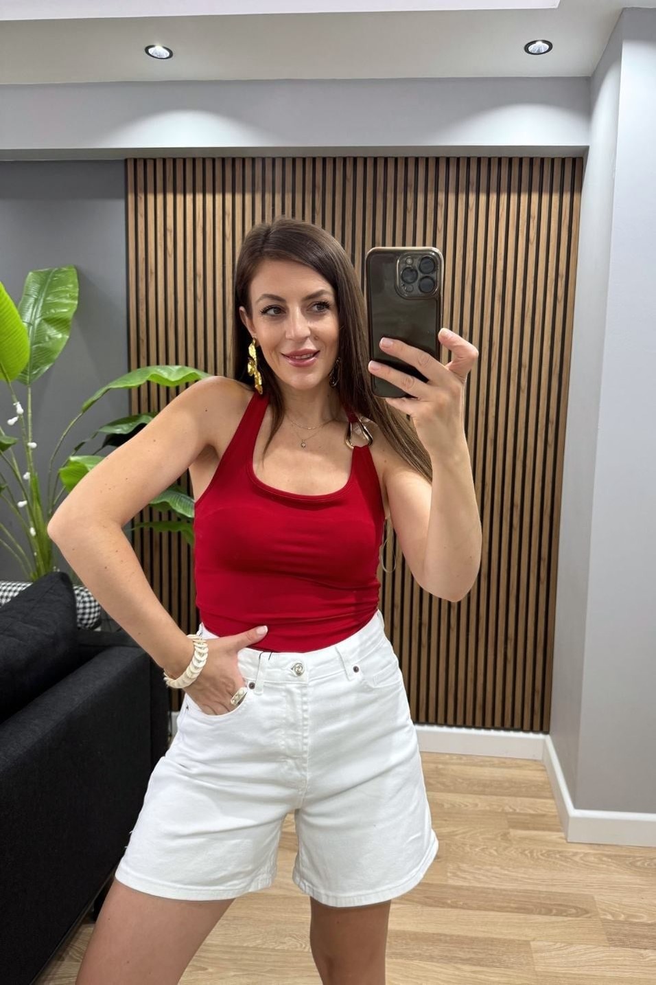 BluzBoyundan Geçmeli Aksesuarlı Bluz Kırmızı