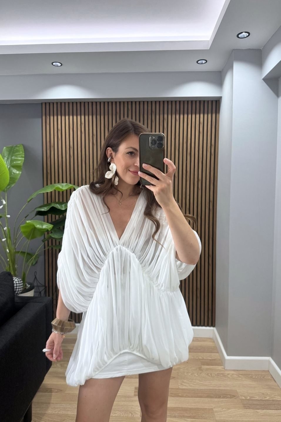 BluzCelestia Drapeli Şifon Bluz Beyaz