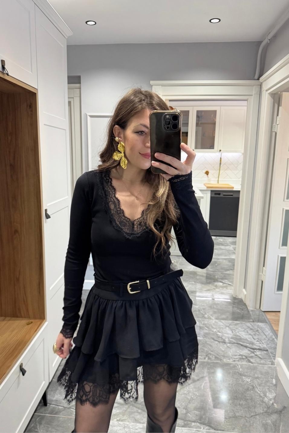 BluzDantel Detaylı Bluz Siyah