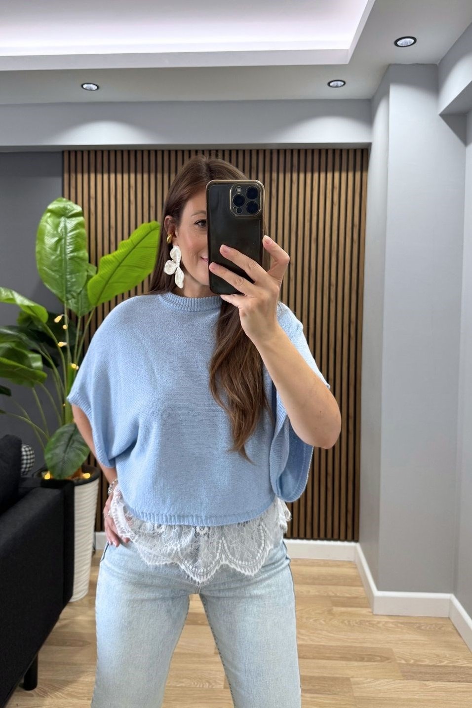 BluzElara Dantel Detaylı Triko Bluz Bebe Mavi
