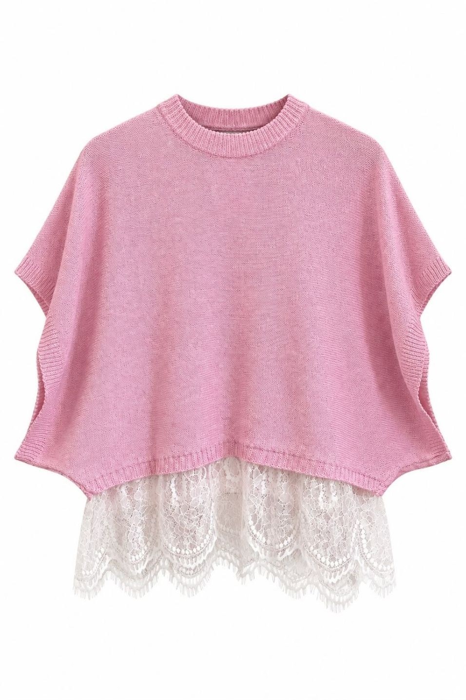BluzElara Dantel Detaylı Triko Bluz Pembe