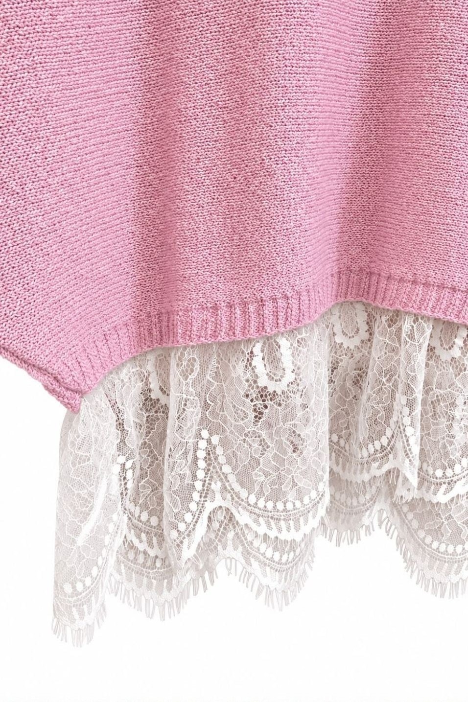 BluzElara Dantel Detaylı Triko Bluz Pembe