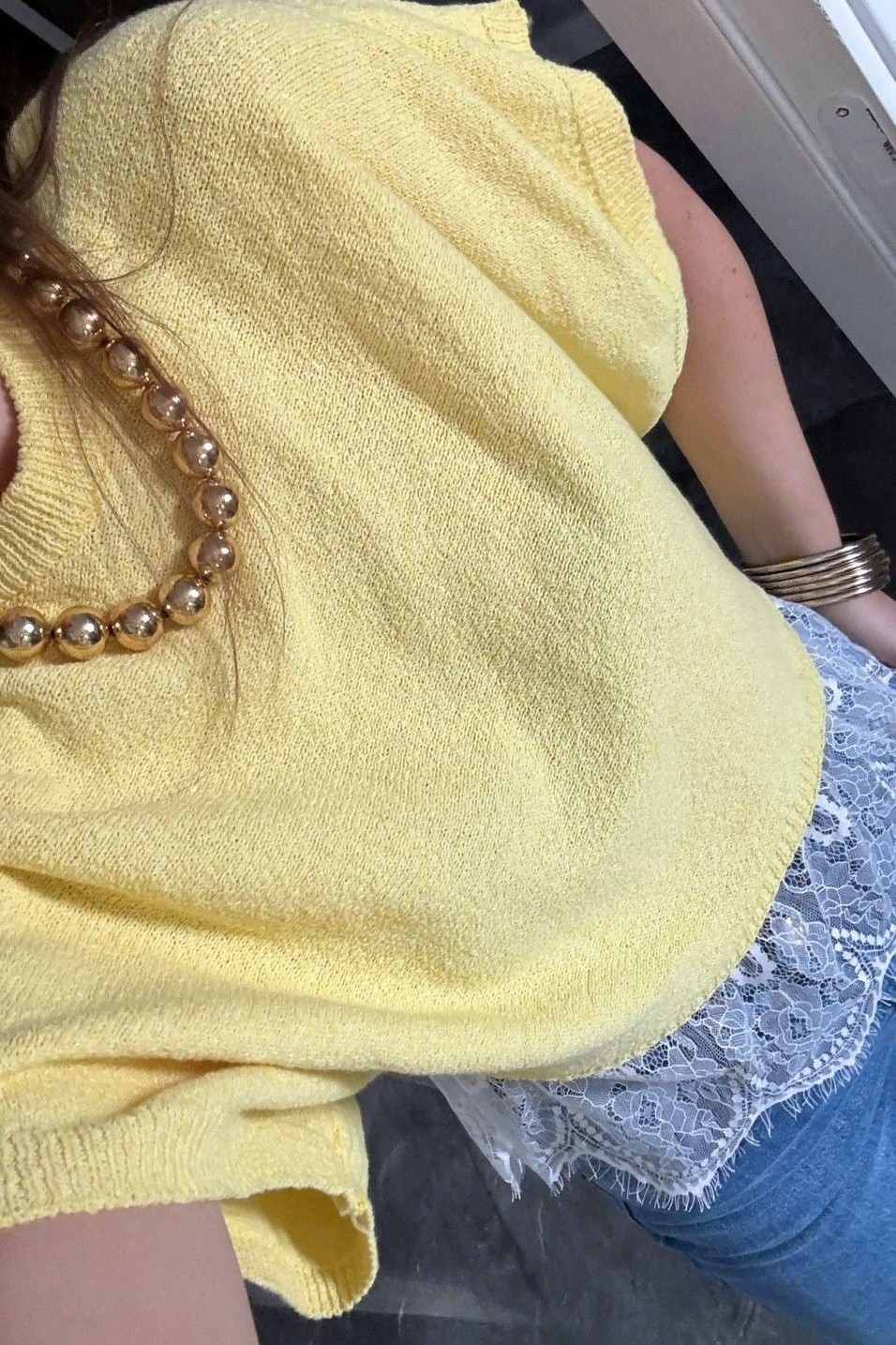 BluzElara Dantel Detaylı Triko Bluz Sarı