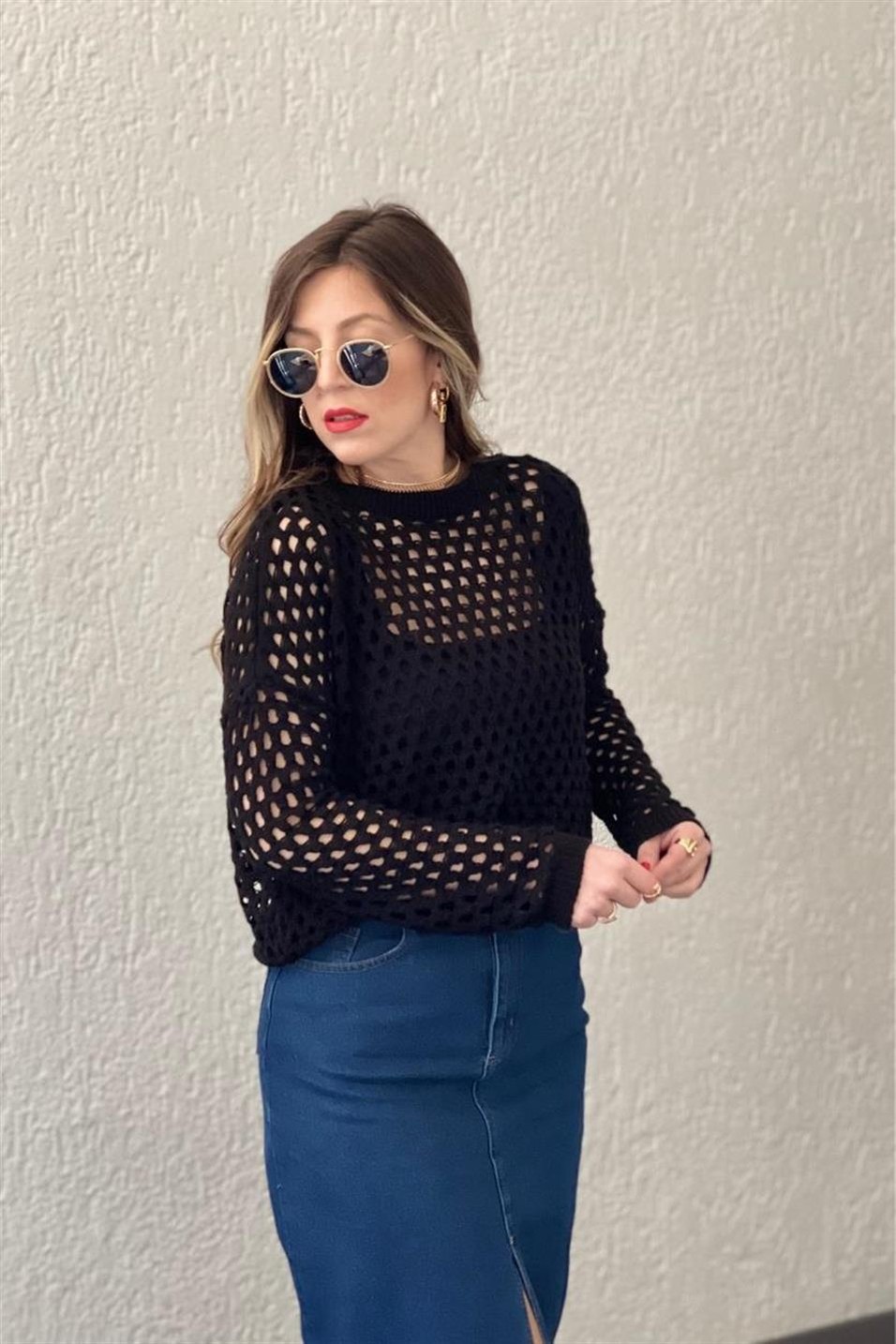 BluzFile Örgü Triko Bluz Siyah