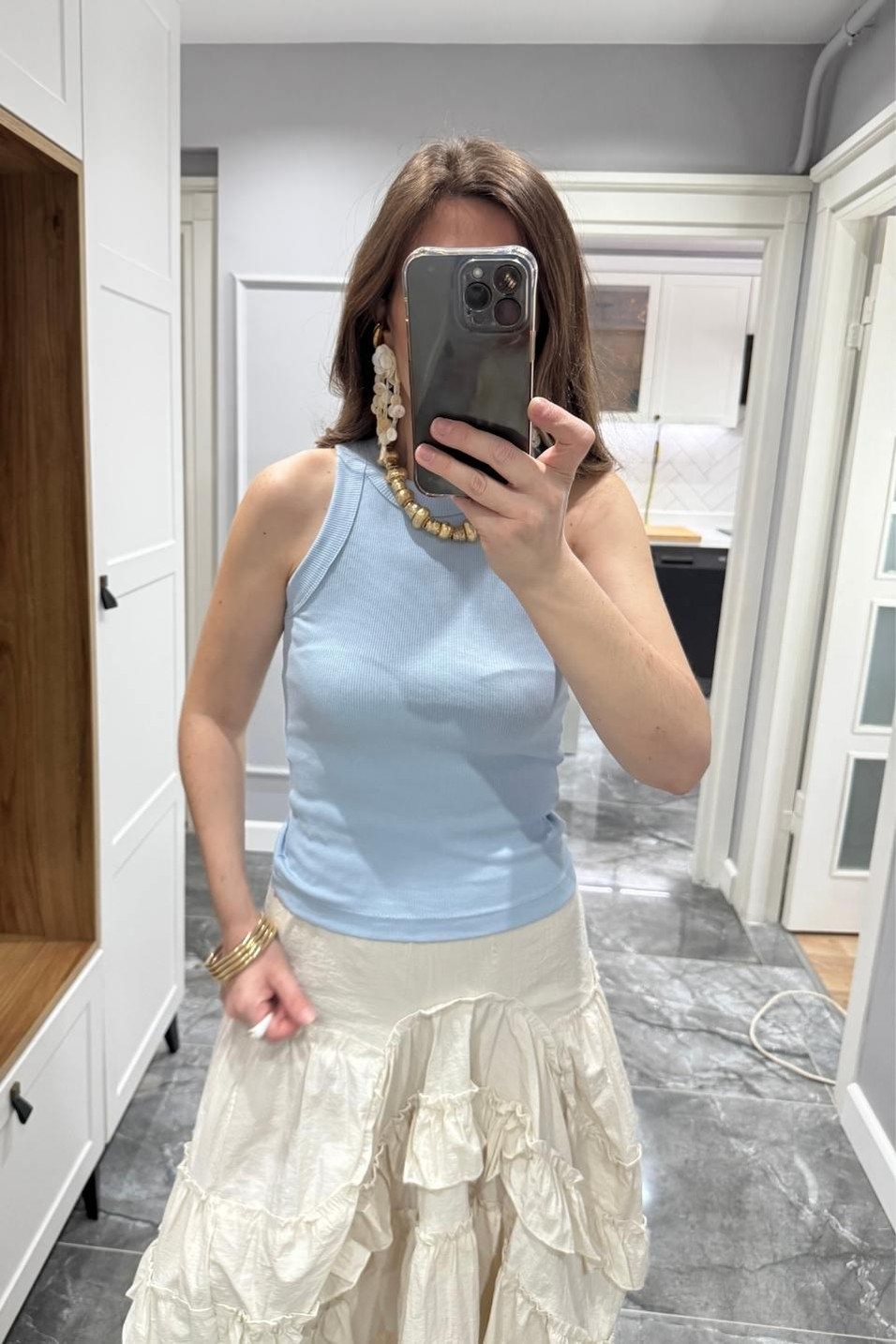 BluzFitilli Halter Yaka Atlet Bluz Bebe Mavi