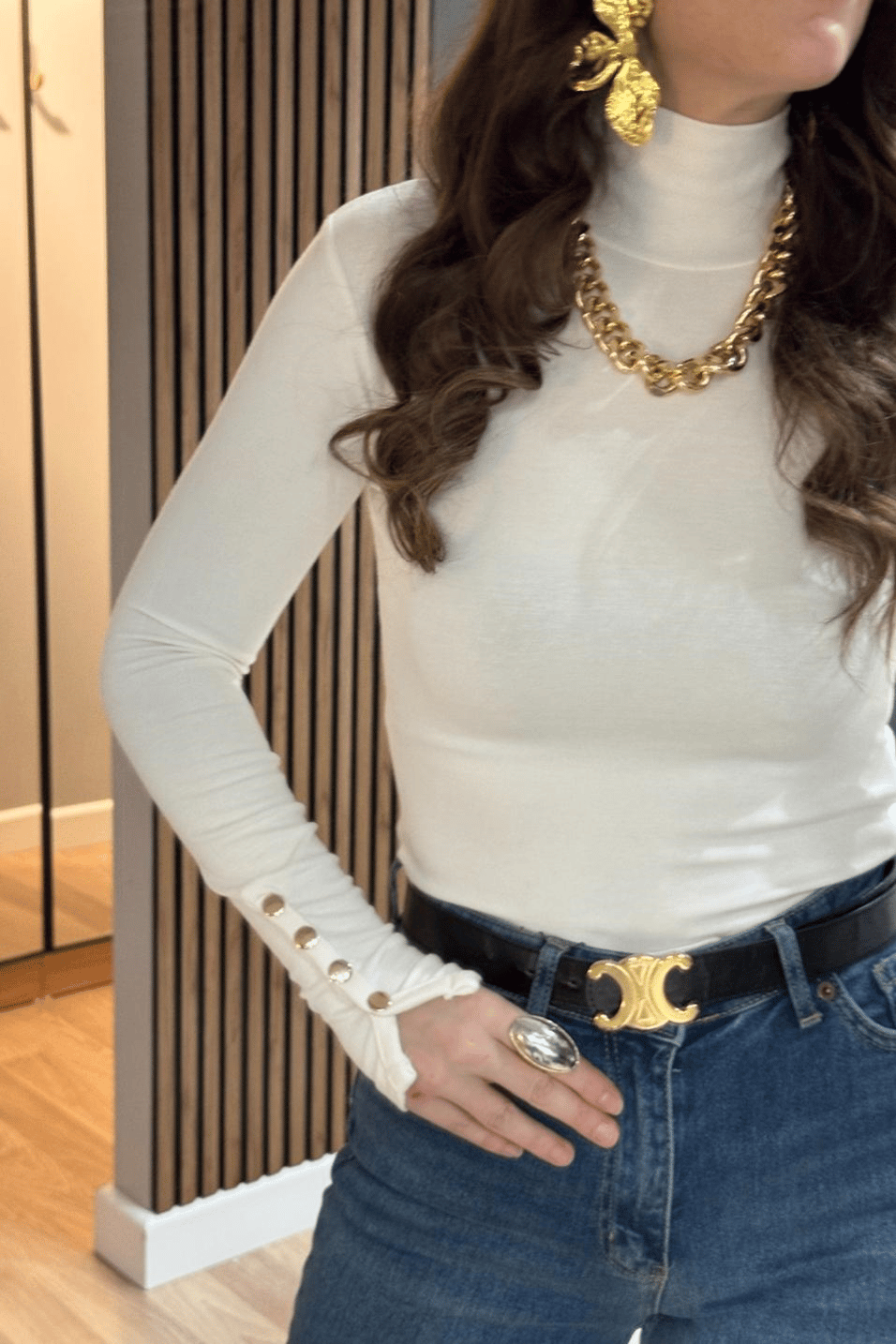 BluzKolu Çıtçıtlı Bluz Ekru