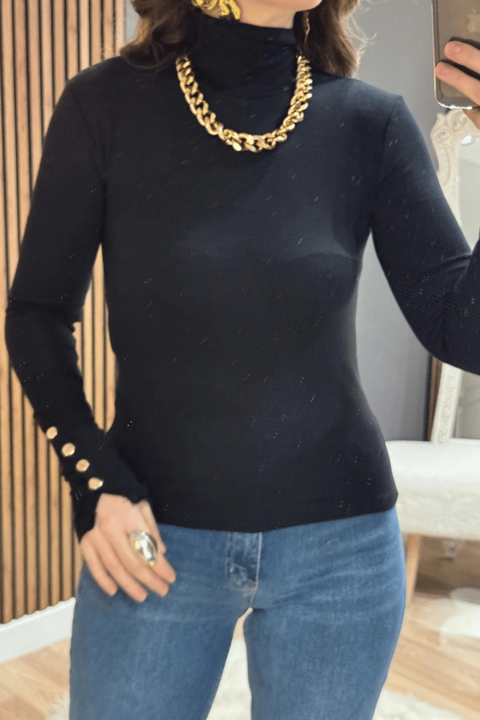 BluzKolu Çıtçıtlı Bluz Siyah