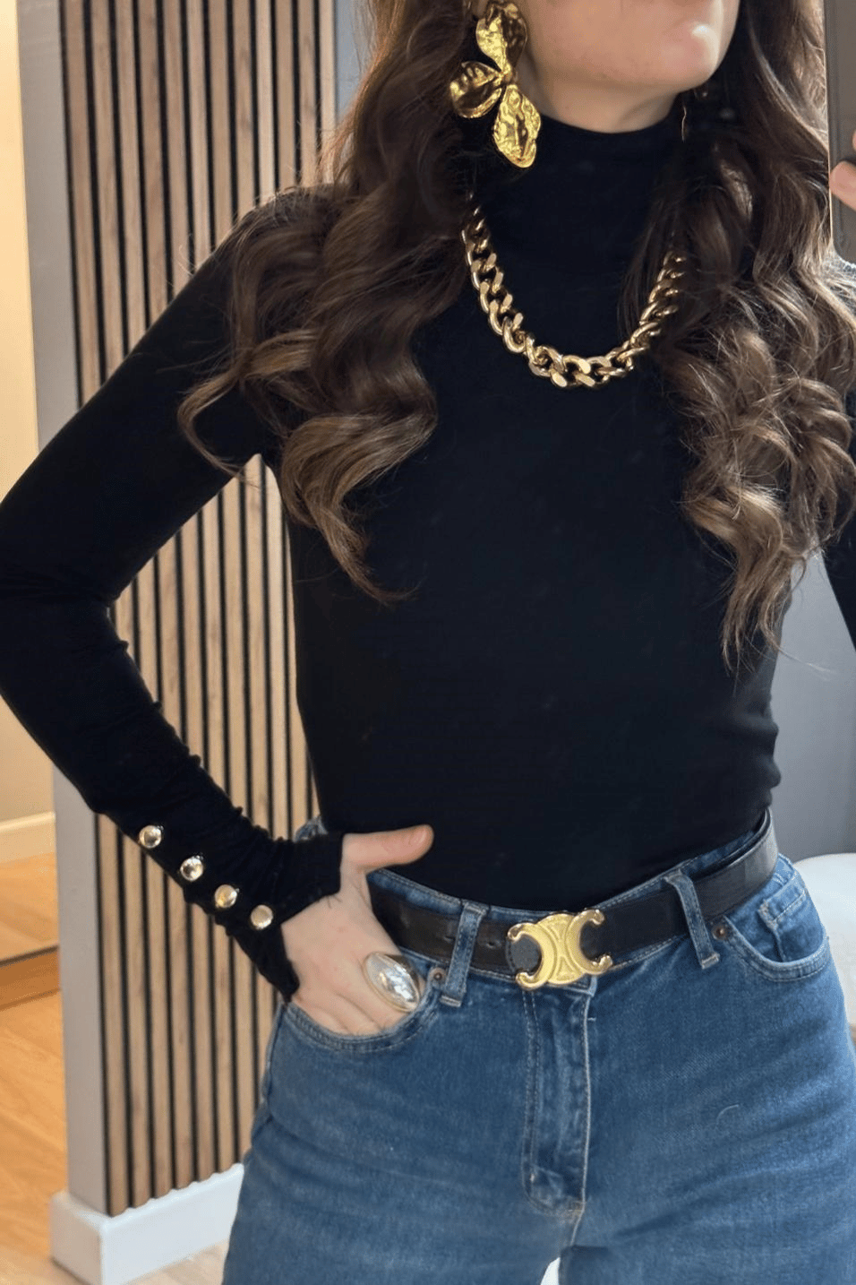 BluzKolu Çıtçıtlı Bluz Siyah