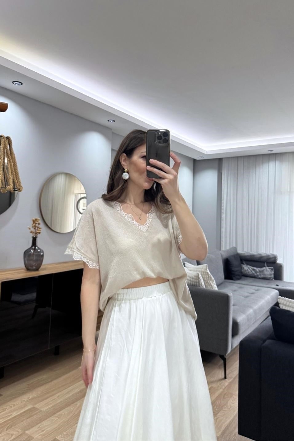 BluzMirelle Dantel Detaylı Bluz Açık Bej