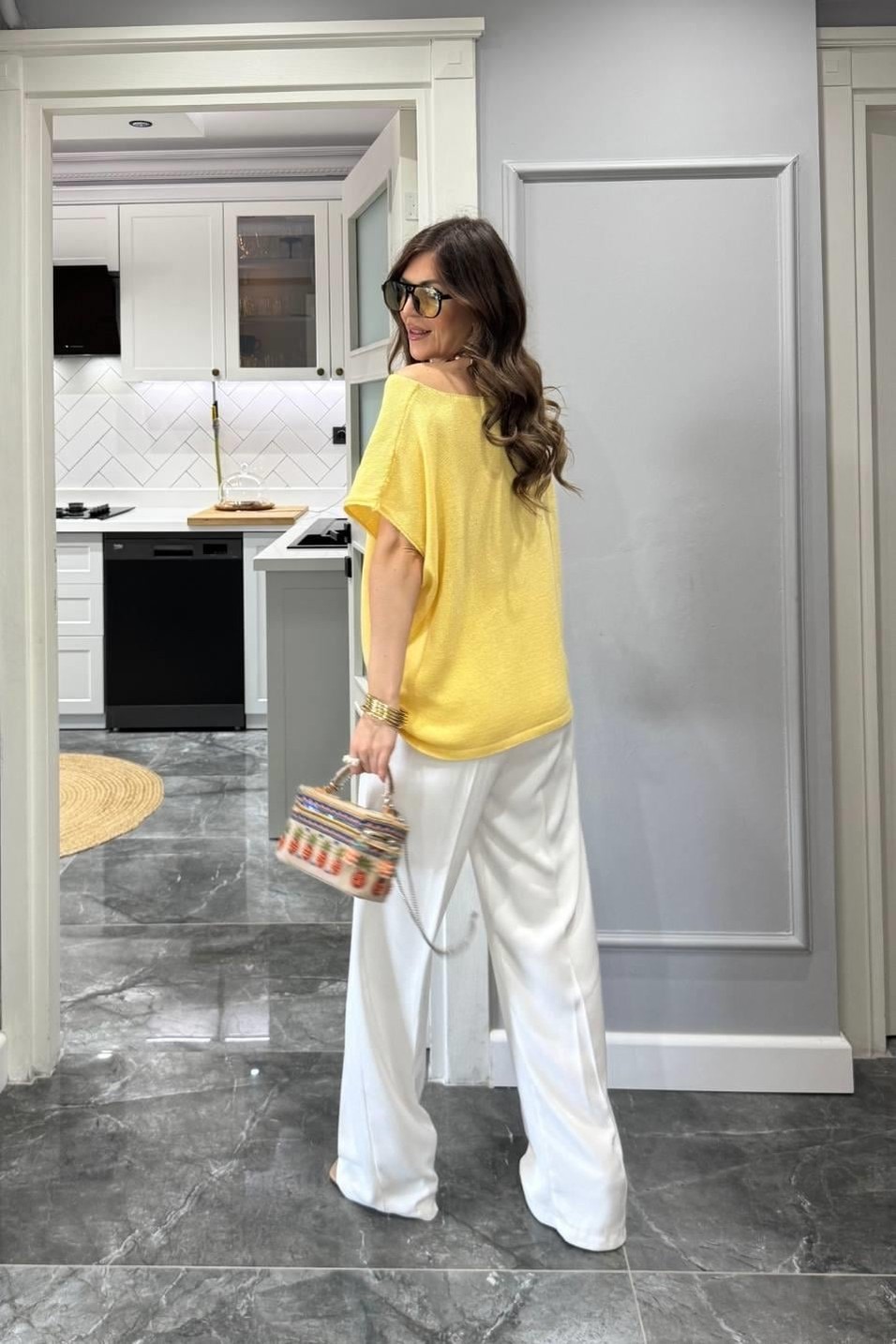 BluzOversize Kolsuz Yazlık Triko Bluz Sarı