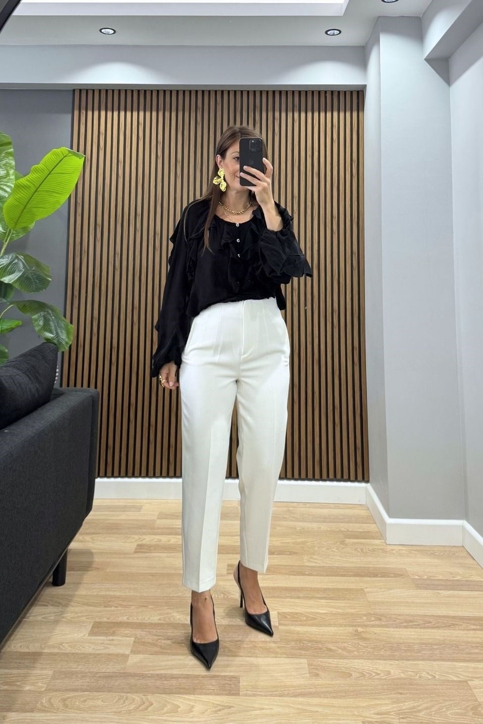 BluzReva Fırfır Detaylı Gömlek Bluz Siyah