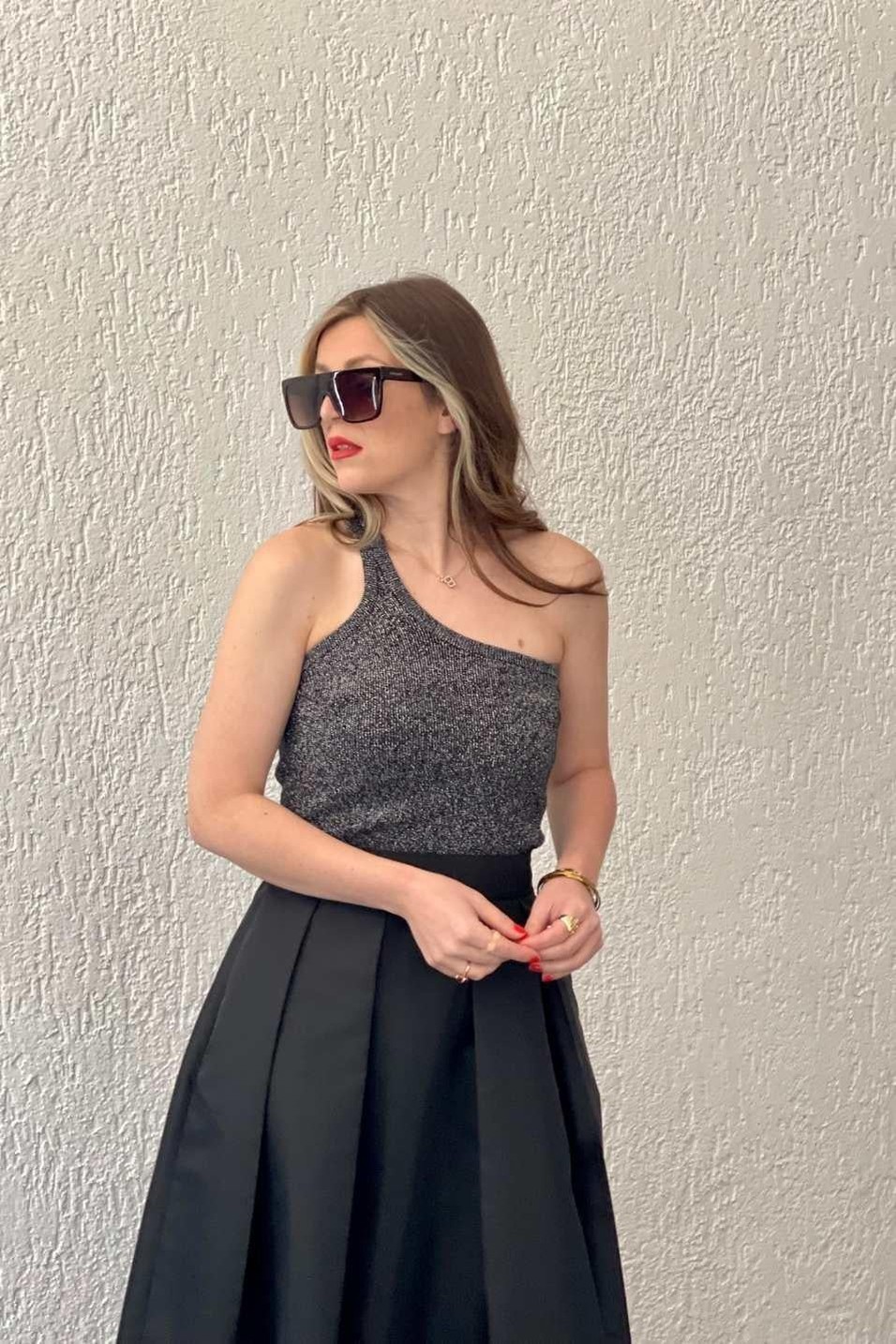 BluzTek Askı Simli Bluz Siyah