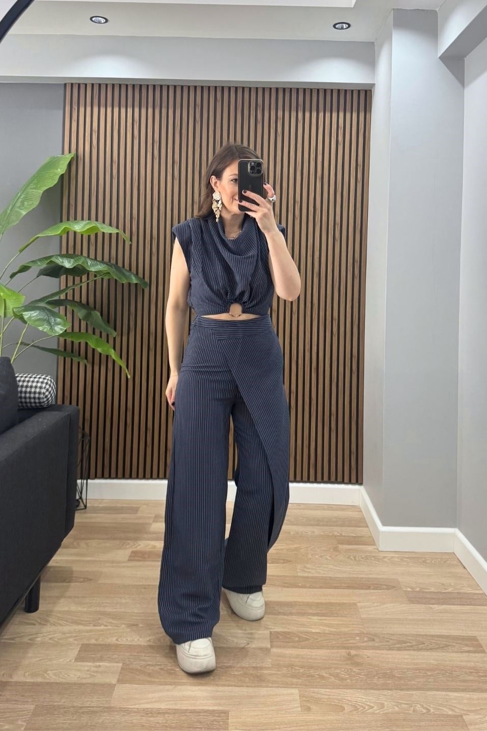BluzToka Detaylı Çizgili Premium Bluz Lacivert