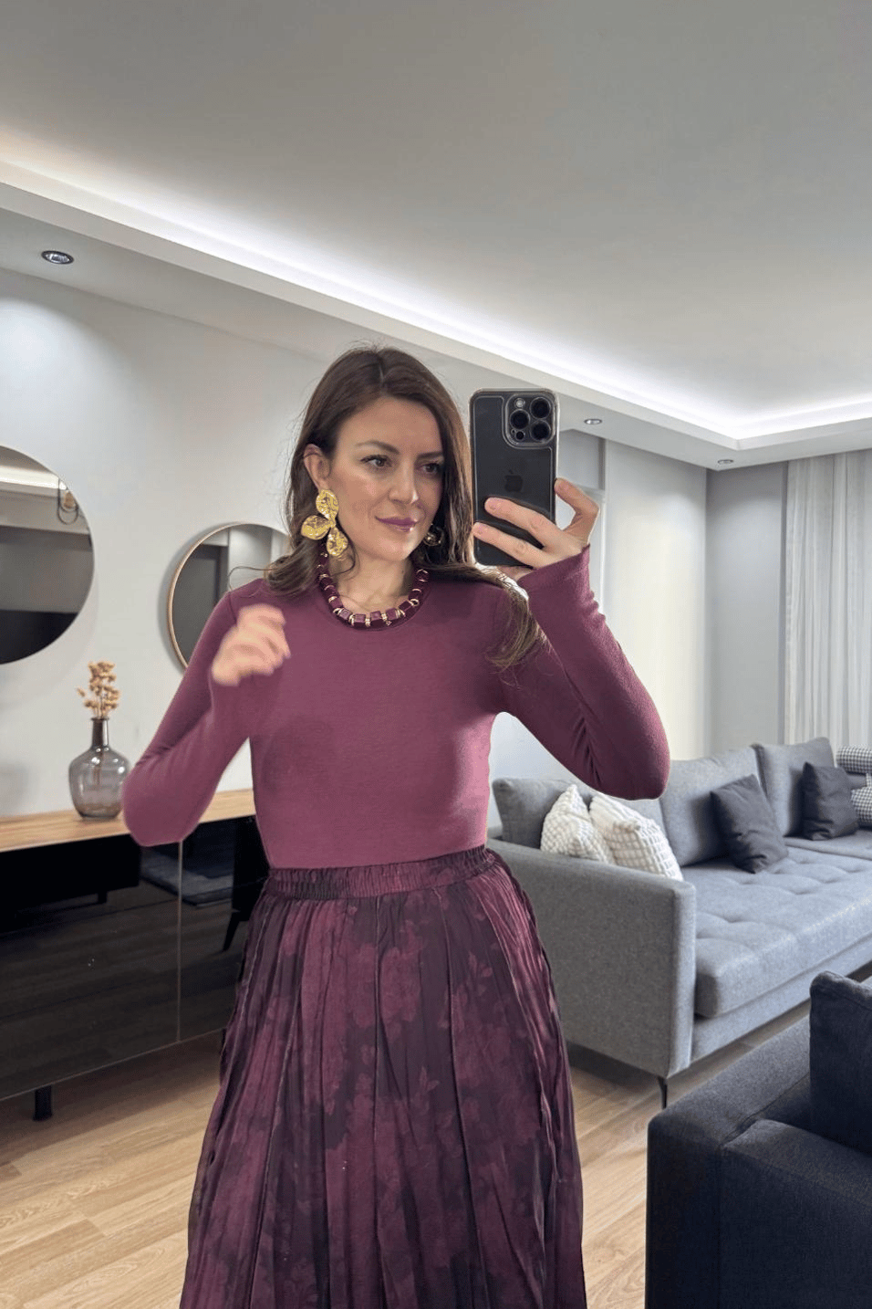 BluzUzun Kollu Basic Bluz Bordo