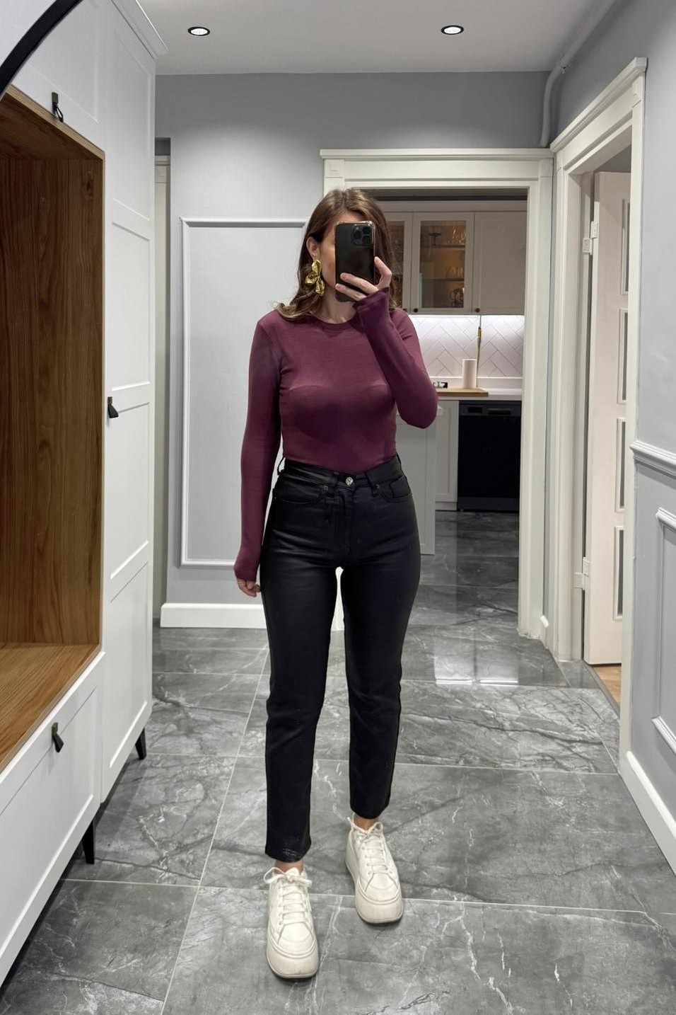 BluzUzun Kollu Basic Bluz Bordo