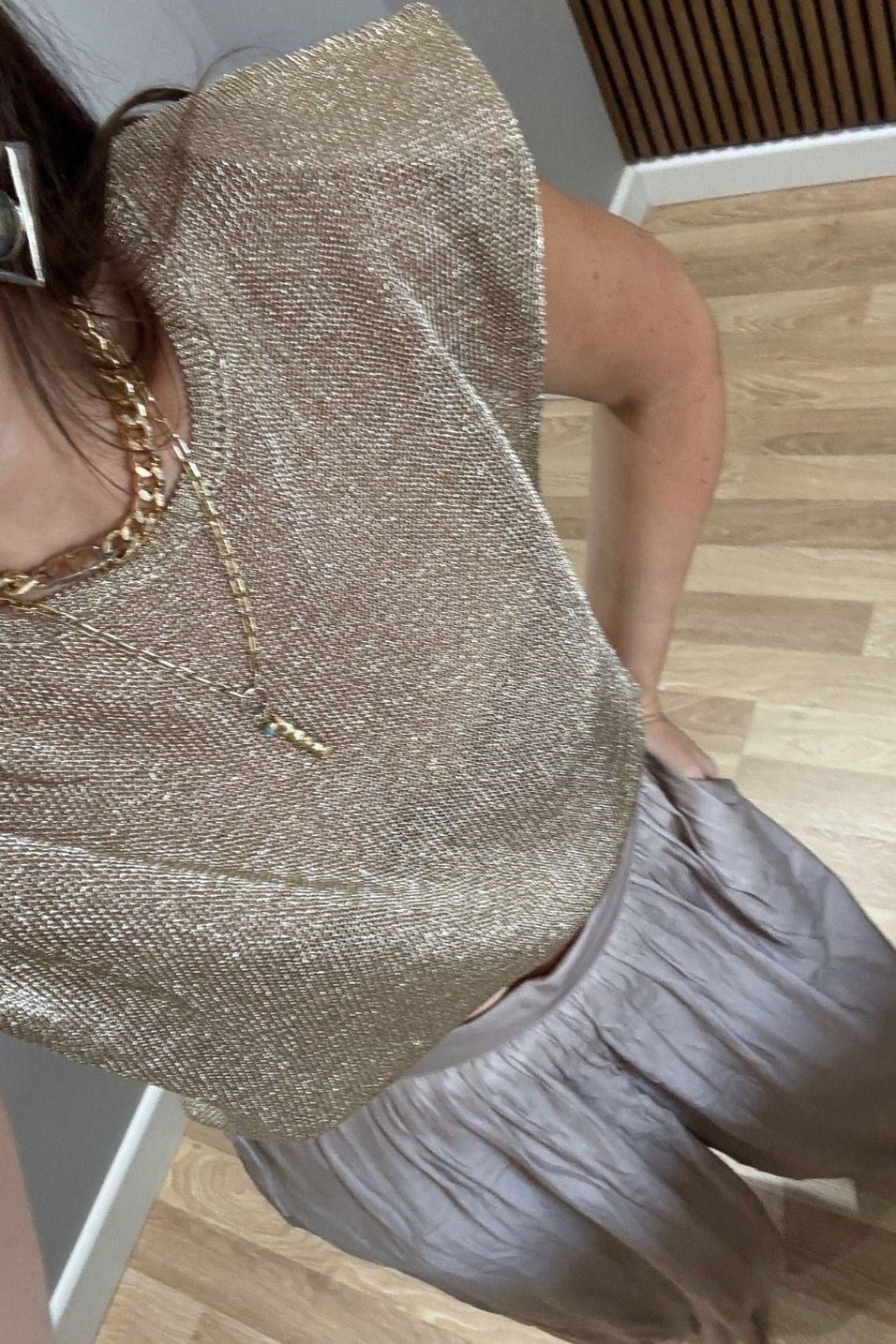 BluzVatkalı Işıltılı Triko Bluz Gold