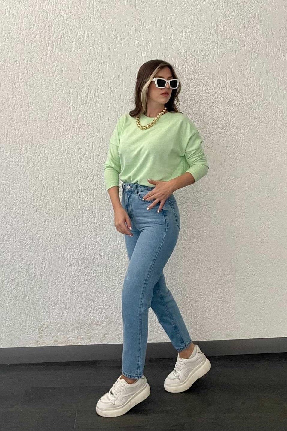 BluzYumuşak Dokulu Tunik Mint