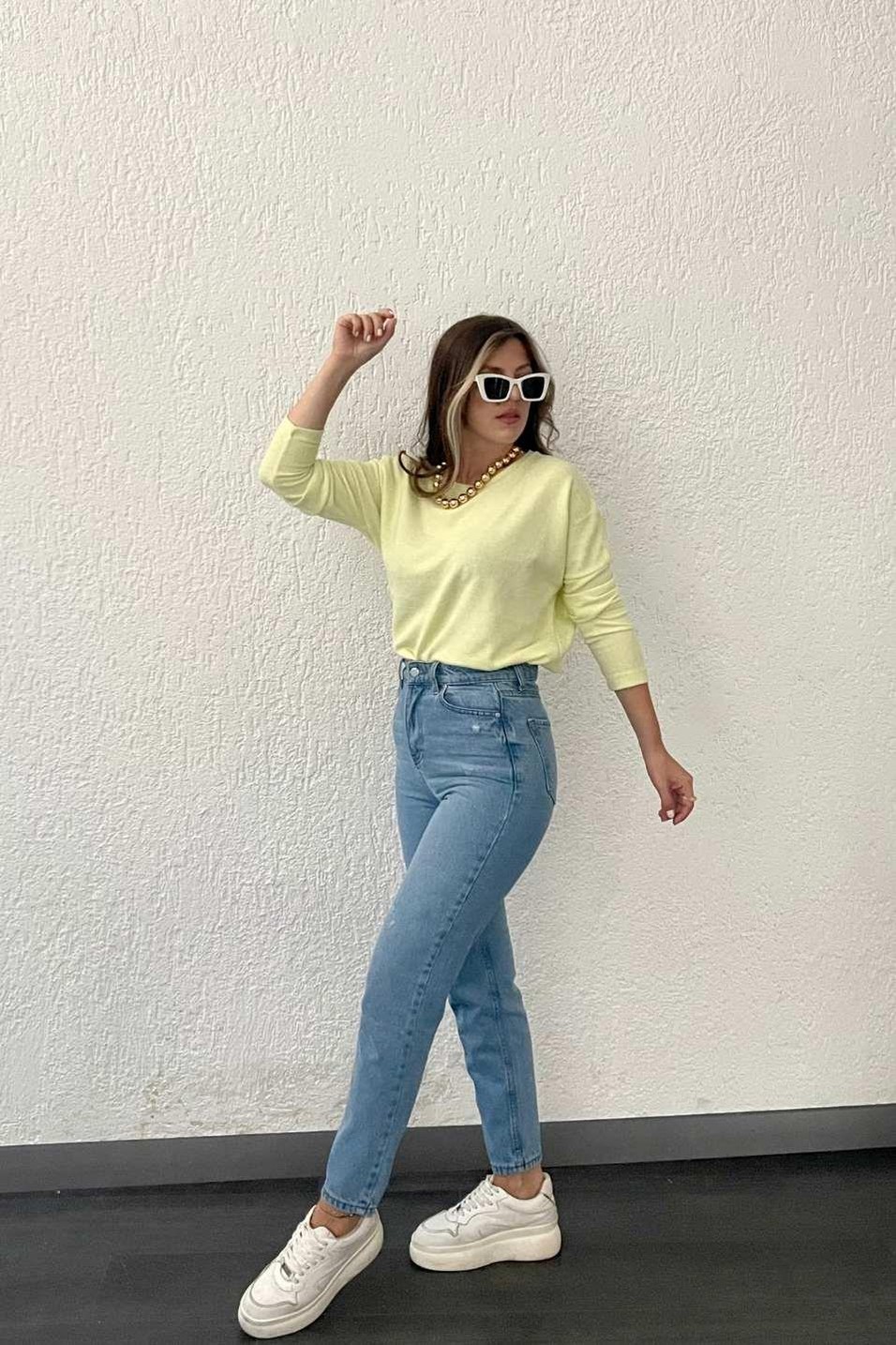 BluzYumuşak Dokulu Tunik Sarı
