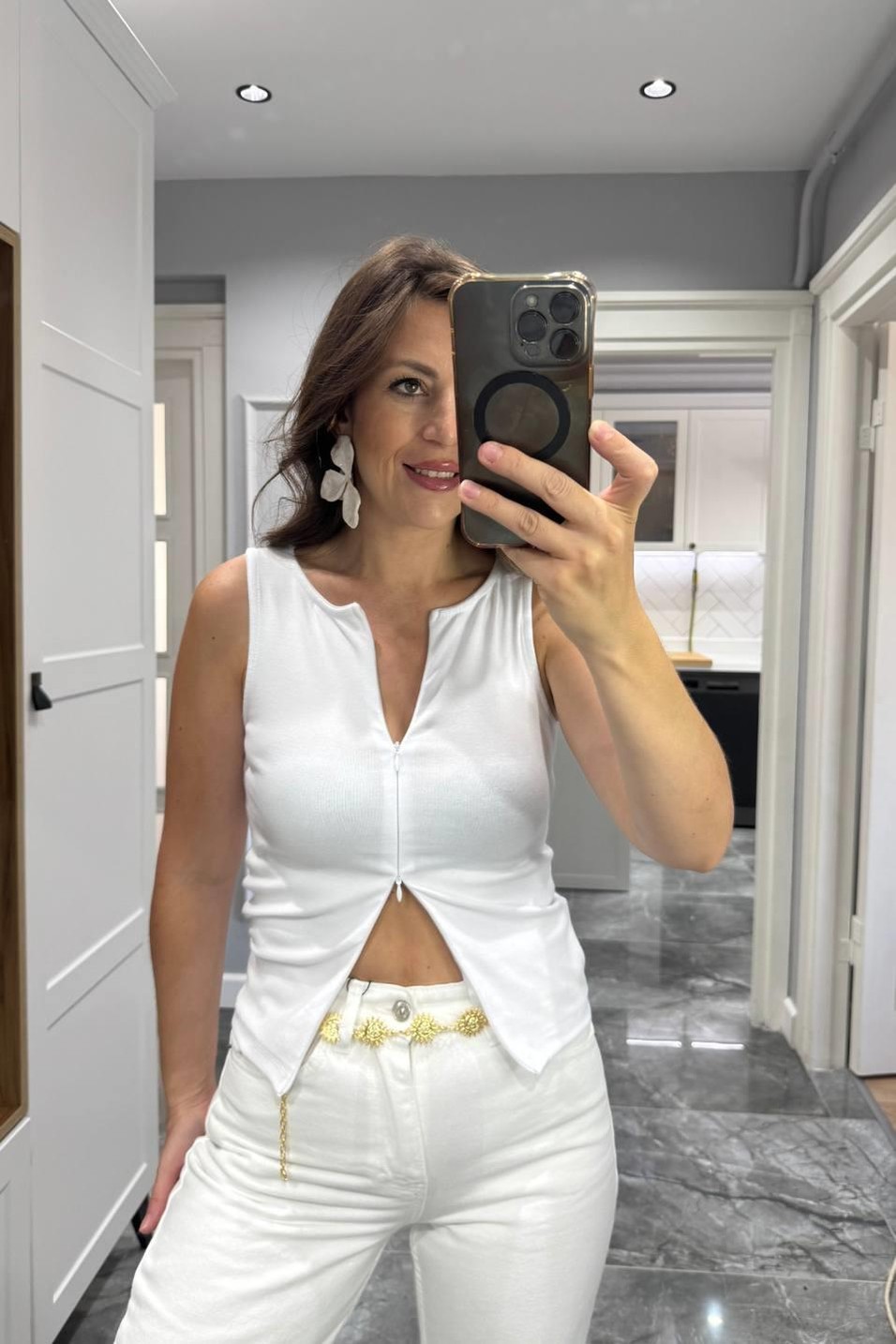 BodyZipora Fermuarlı Body Beyaz