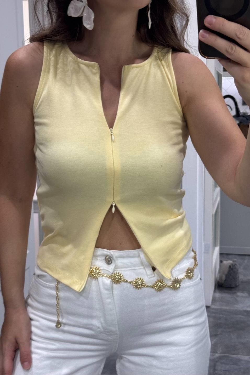 BodyZipora Fermuarlı Body Sarı