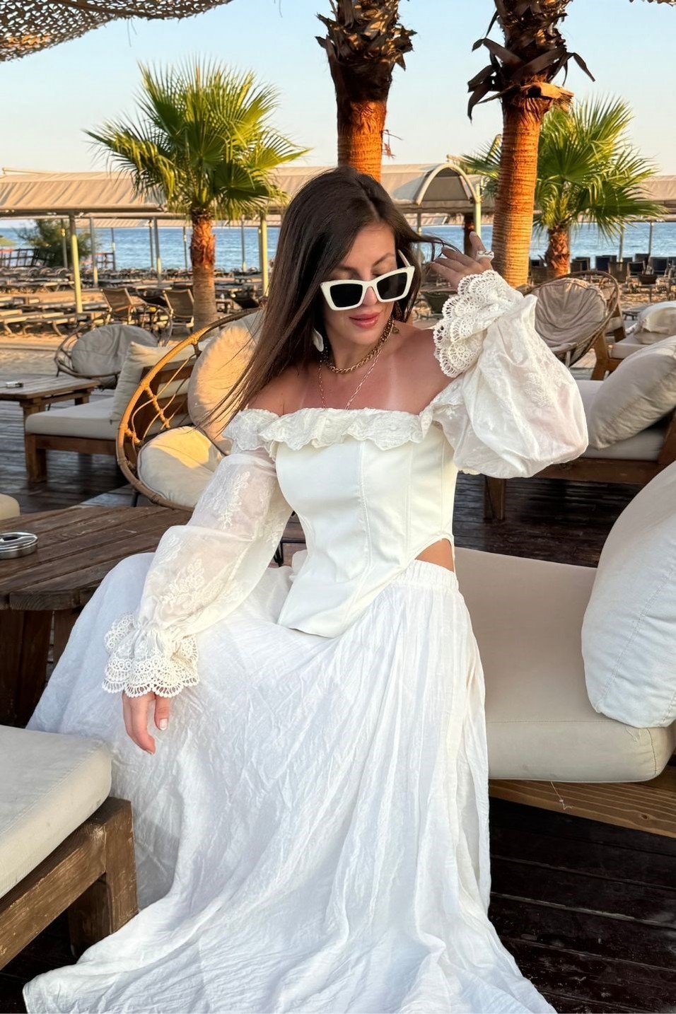 BüstiyerDantel Kollu Korse Büstiyer Ekru