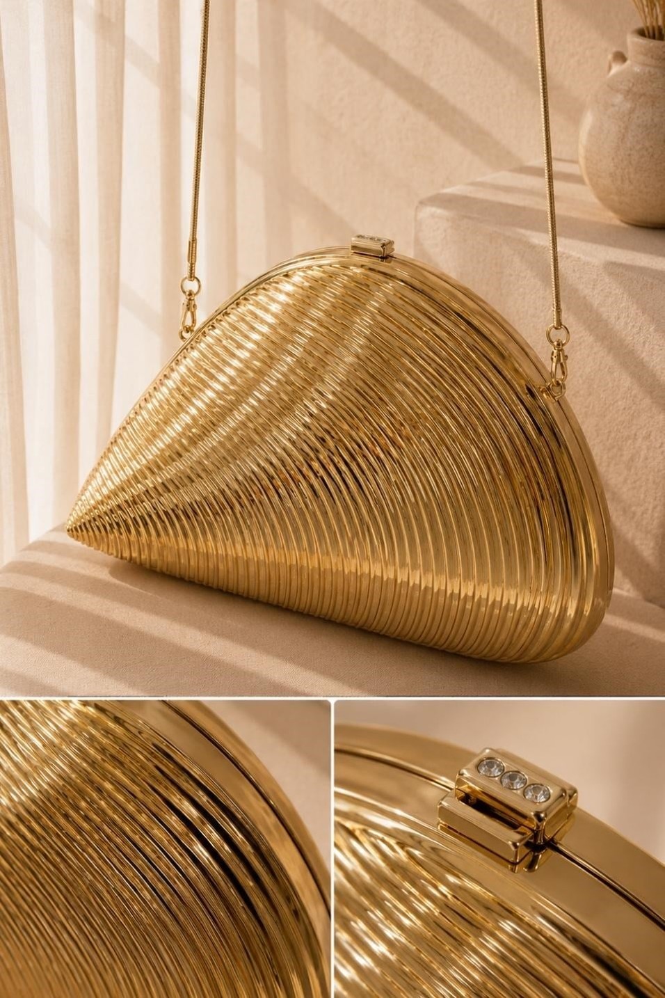 ÇantaMetalik Midye Kabuğu Clutch Çanta Gold