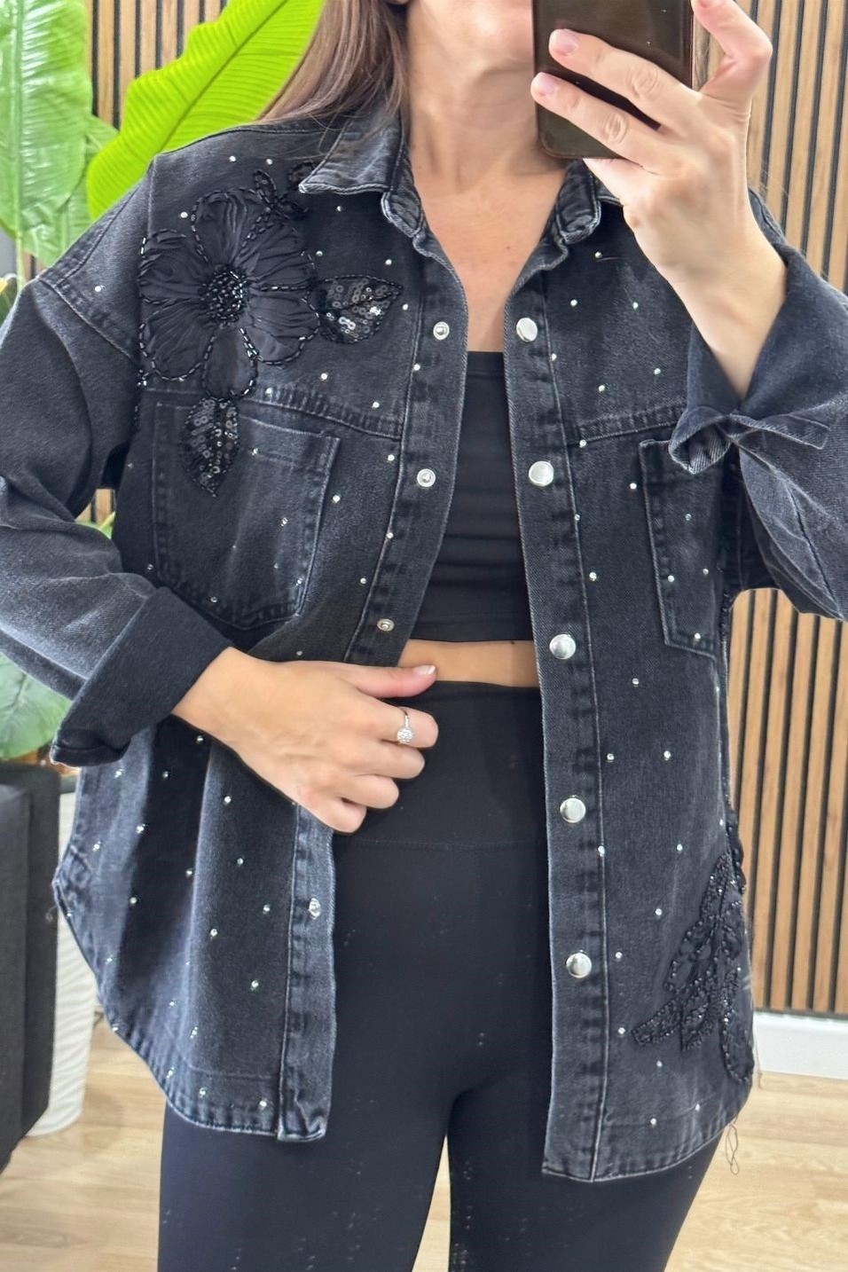 CeketAplikeli Denim Ceket Siyah