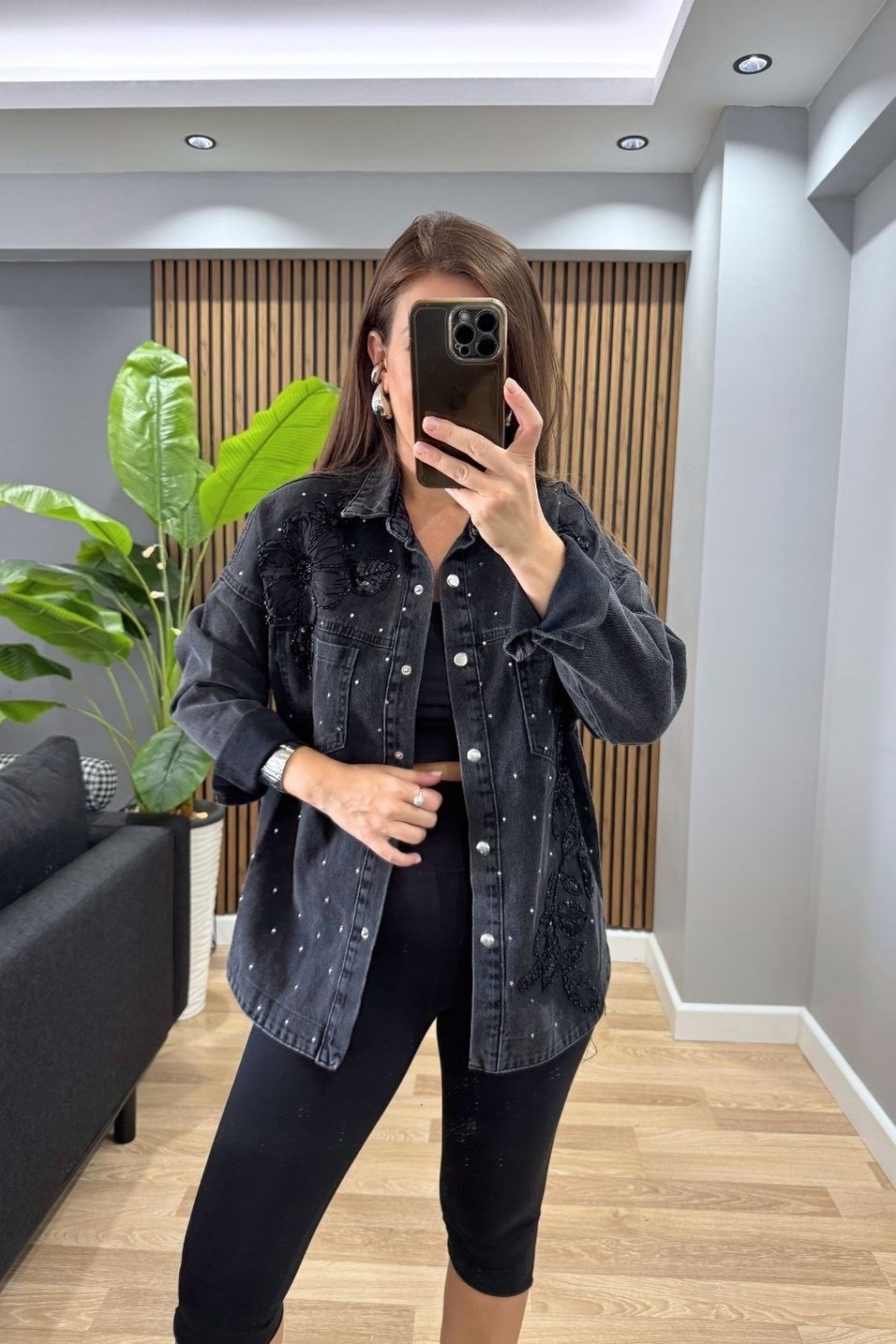 CeketAplikeli Denim Ceket Siyah
