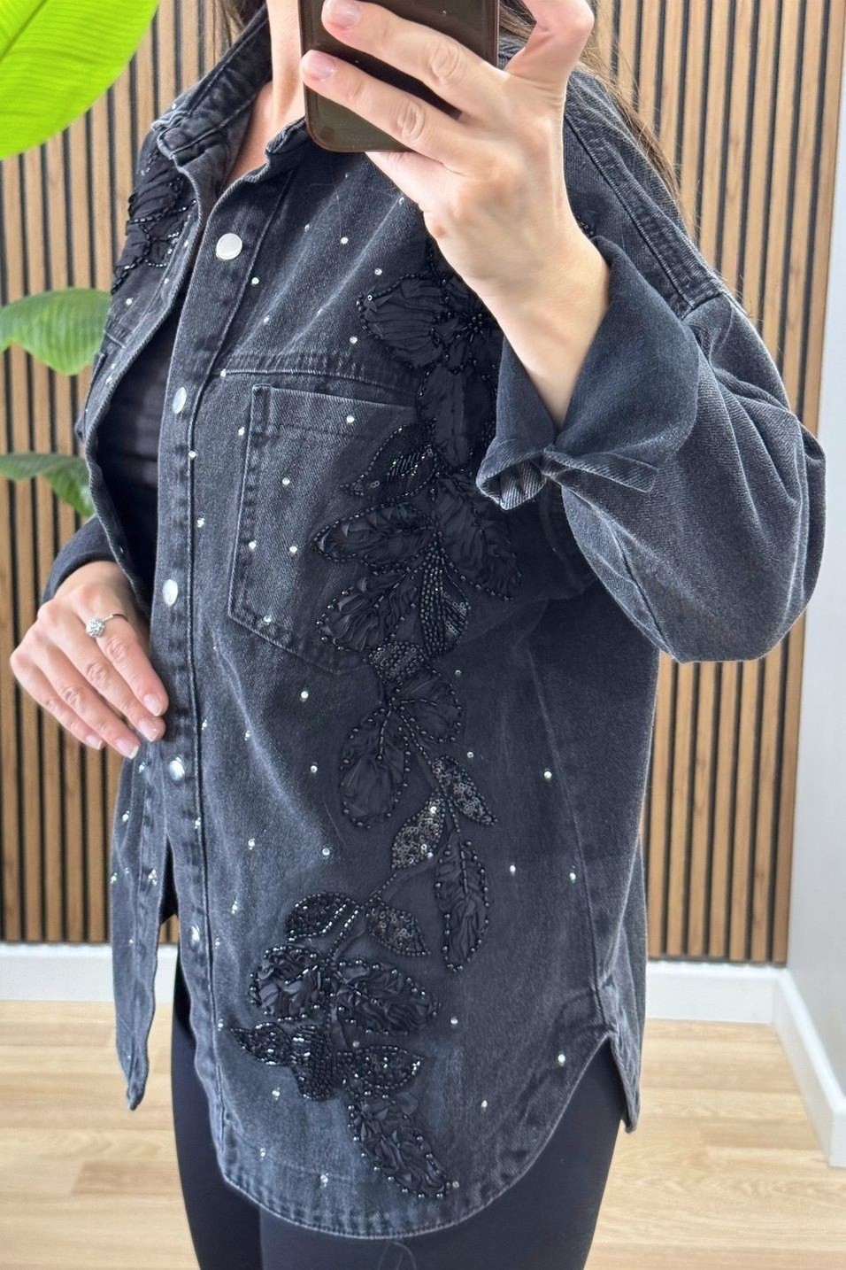 CeketAplikeli Denim Ceket Siyah