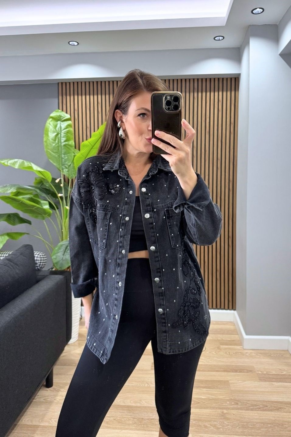 CeketAplikeli Denim Ceket Siyah