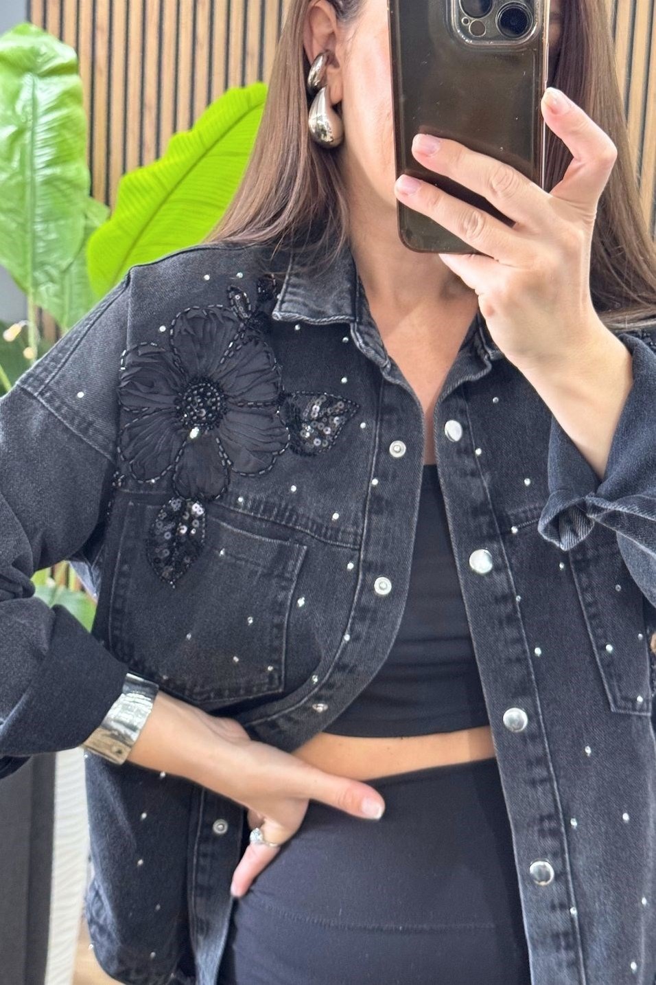 CeketAplikeli Denim Ceket Siyah