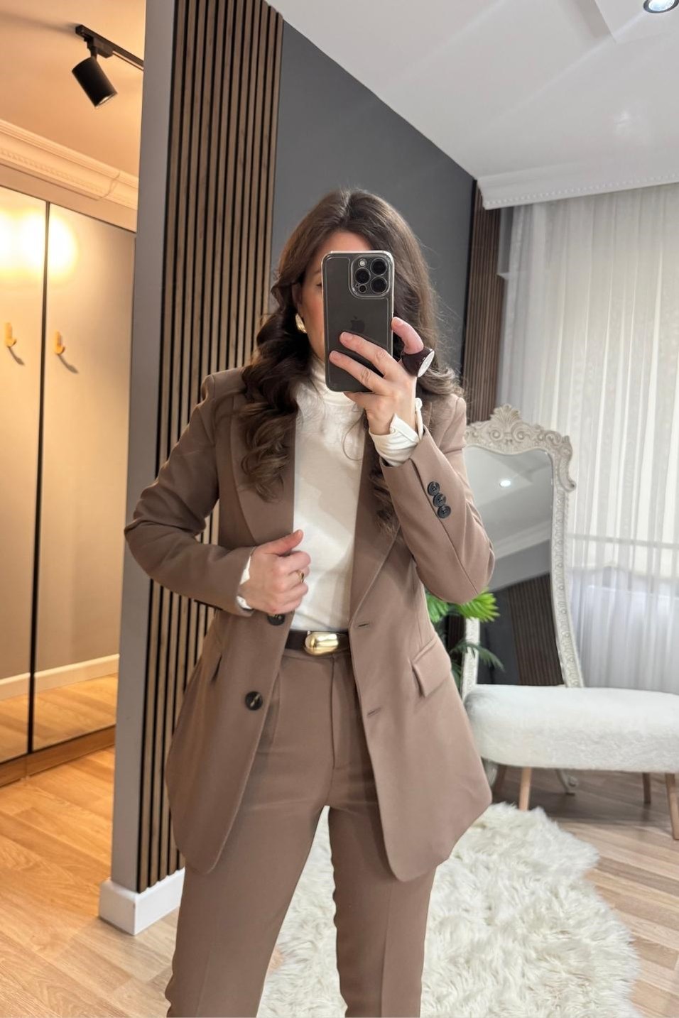 CeketBelden Oturtmalı Astarlı Blazer Ceket Açık Kahve