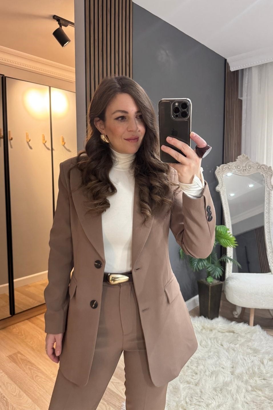 CeketBelden Oturtmalı Astarlı Blazer Ceket Açık Kahve