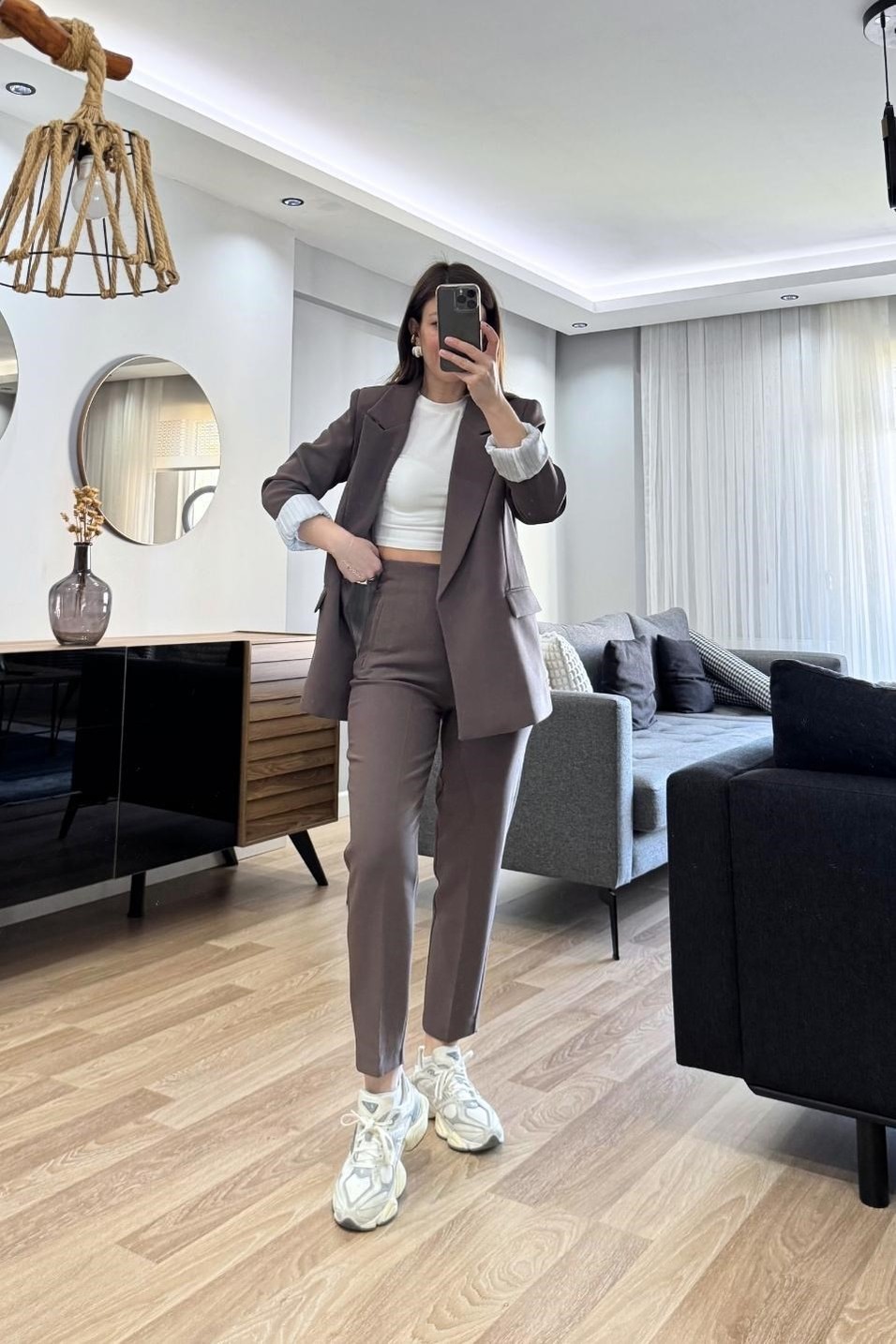 CeketKolu Katlamalı Astarlı Blazer Ceket Kahverengi