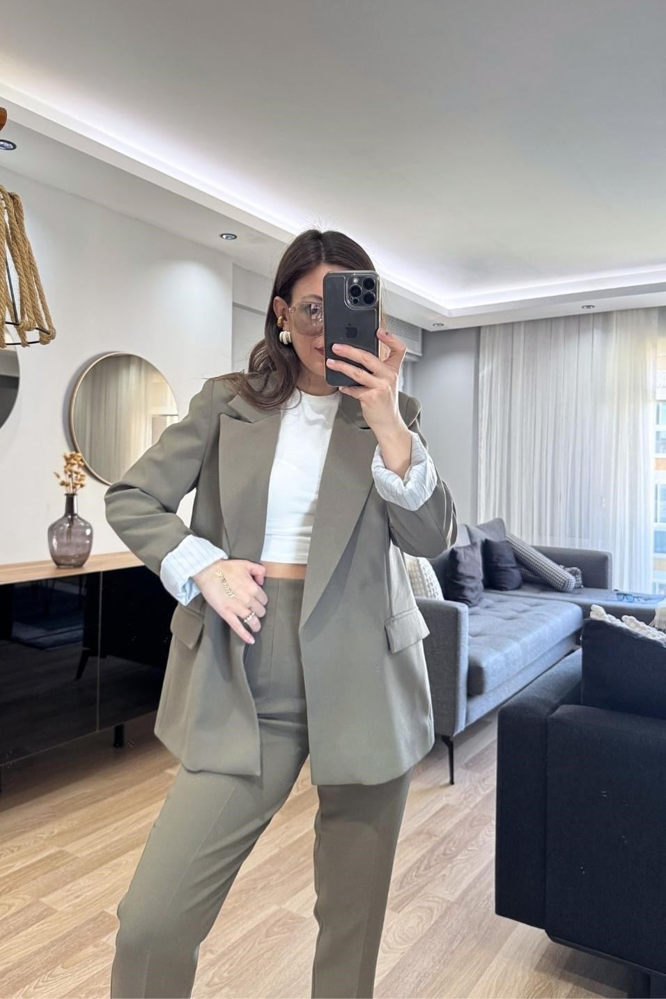 CeketKolu Katlamalı Astarlı Blazer Ceket Haki Yeşil