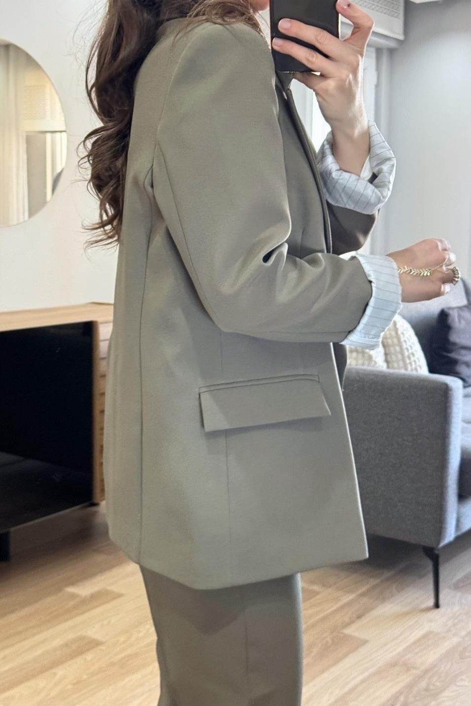 CeketKolu Katlamalı Astarlı Blazer Ceket Haki Yeşil