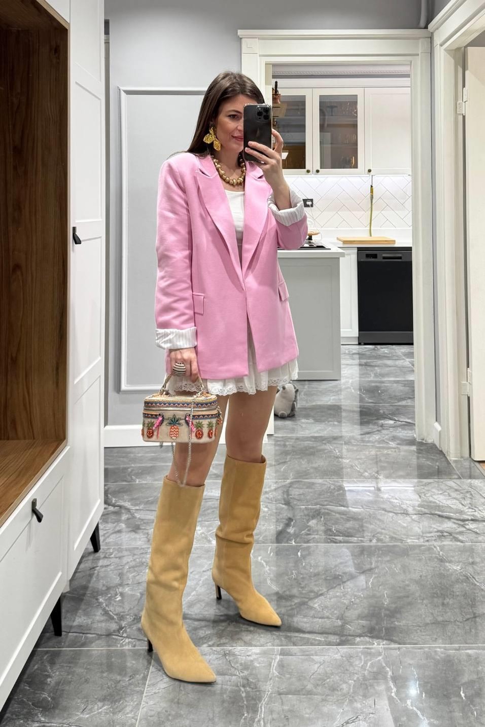 CeketKolu Katlamalı Astarlı Keten Ceket Pembe