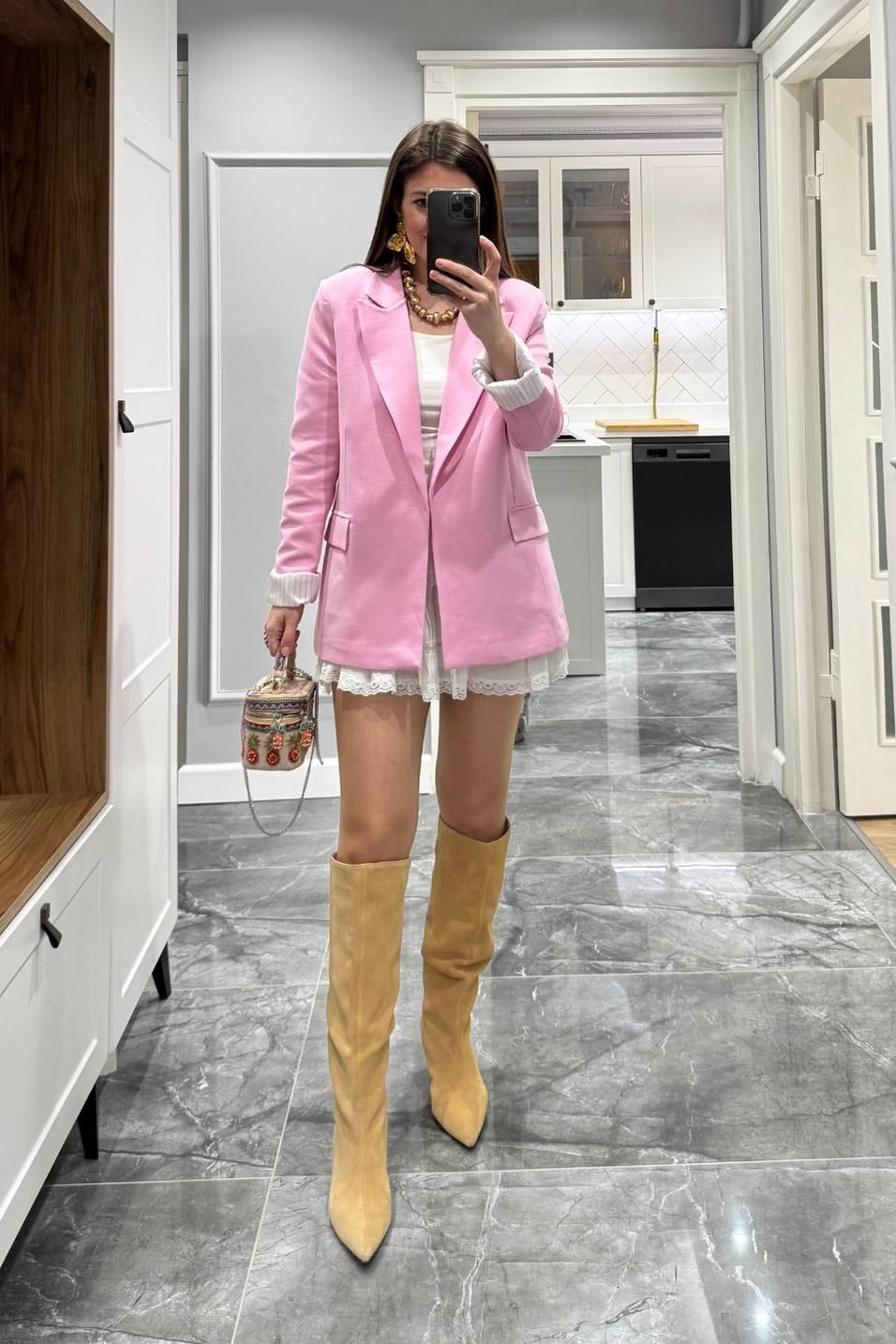 CeketKolu Katlamalı Astarlı Keten Ceket Pembe