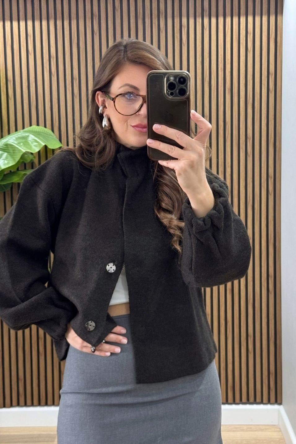 CeketNora Gizli Çıtçıtlı Triko Bomber Ceket Koyu Kahve