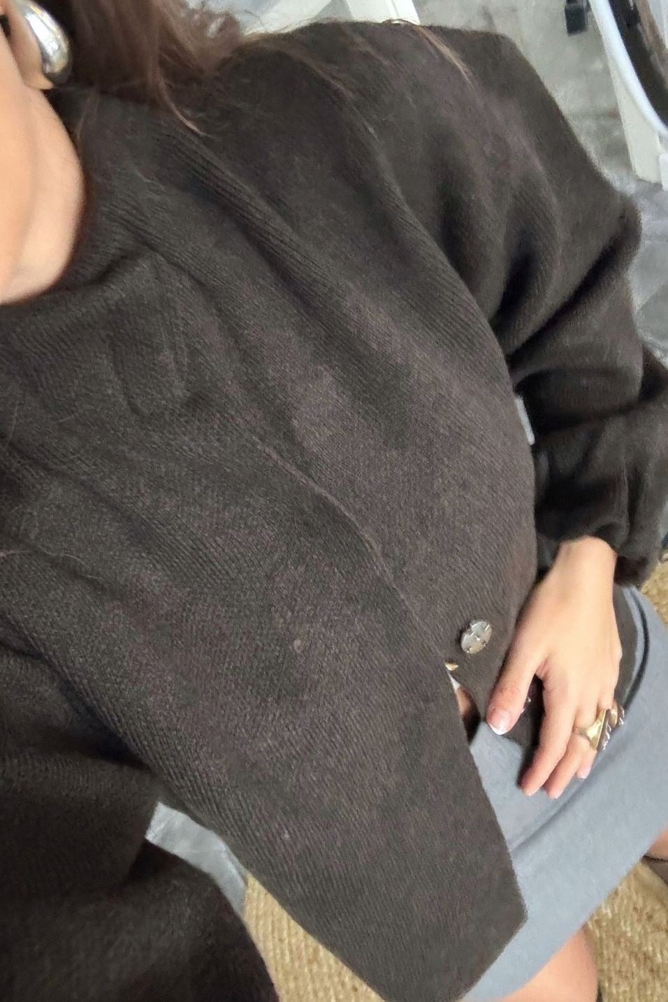 CeketNora Gizli Çıtçıtlı Triko Bomber Ceket Koyu Kahve