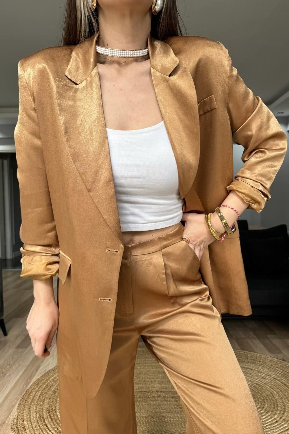 CeketSaten Blazer Ceket Camel