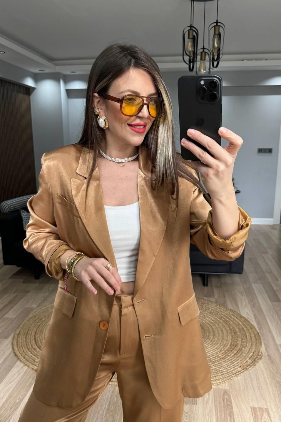 CeketSaten Blazer Ceket Camel