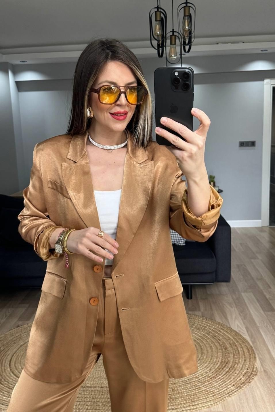 CeketSaten Blazer Ceket Camel